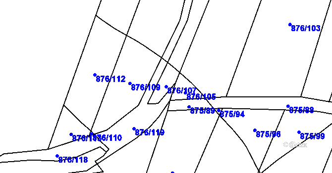Parcela st. 876/107 v KÚ Hustopeče nad Bečvou, Katastrální mapa