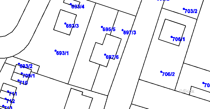 Parcela st. 697/6 v KÚ Hustopeče nad Bečvou, Katastrální mapa