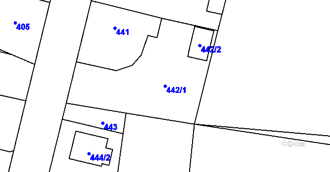 Parcela st. 442/1 v KÚ Hustopeče nad Bečvou, Katastrální mapa