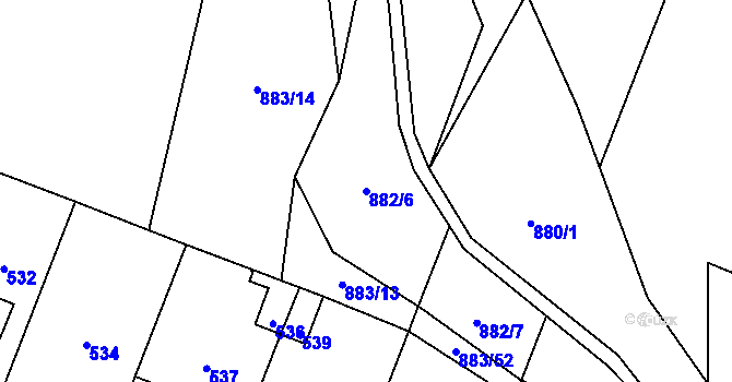 Parcela st. 882/6 v KÚ Hustopeče nad Bečvou, Katastrální mapa