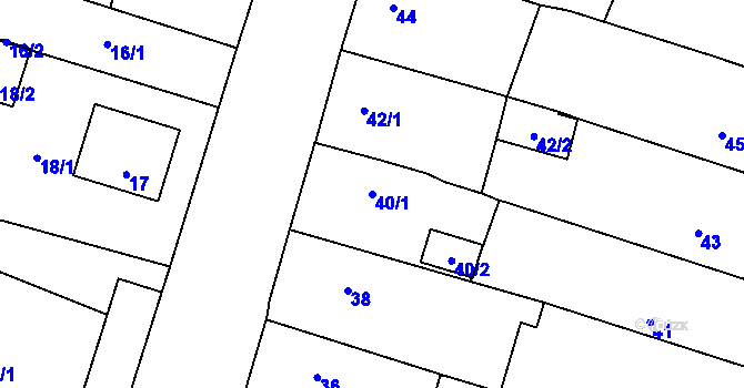 Parcela st. 40/1 v KÚ Hustopeče nad Bečvou, Katastrální mapa