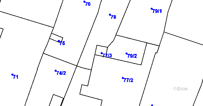 Parcela st. 77/3 v KÚ Hustopeče nad Bečvou, Katastrální mapa