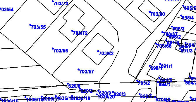 Parcela st. 703/82 v KÚ Huštěnovice, Katastrální mapa