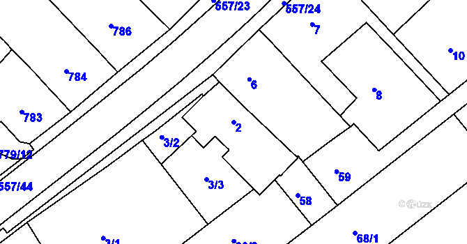 Parcela st. 2 v KÚ Huštěnovice, Katastrální mapa