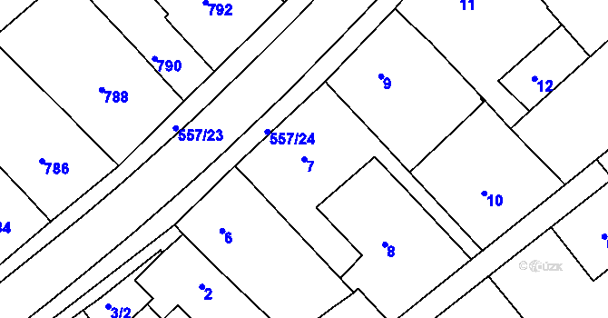 Parcela st. 7 v KÚ Huštěnovice, Katastrální mapa