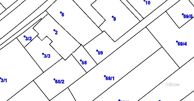 Parcela st. 59 v KÚ Huštěnovice, Katastrální mapa