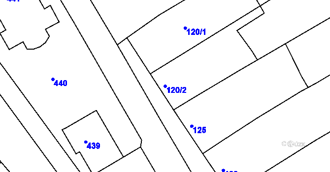 Parcela st. 120/2 v KÚ Huštěnovice, Katastrální mapa