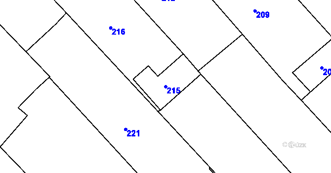 Parcela st. 215 v KÚ Huštěnovice, Katastrální mapa