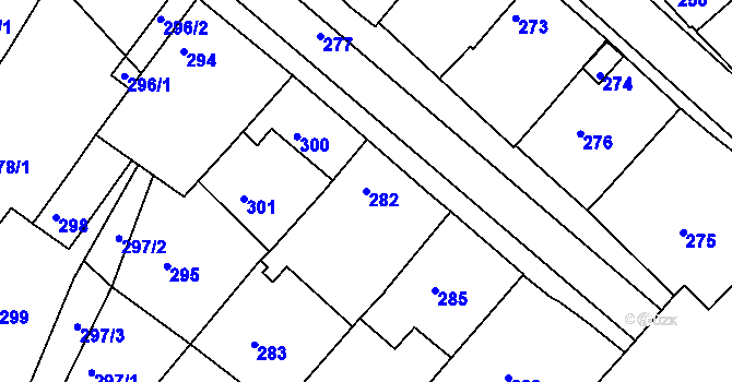 Parcela st. 282 v KÚ Huštěnovice, Katastrální mapa