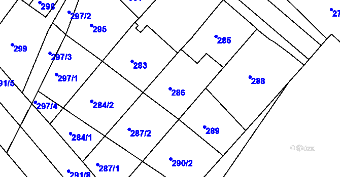 Parcela st. 286 v KÚ Huštěnovice, Katastrální mapa