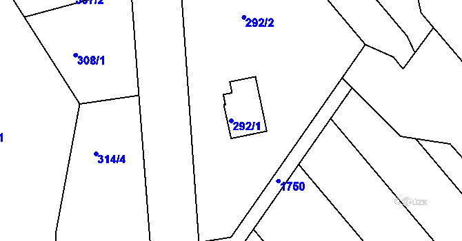 Parcela st. 292/1 v KÚ Huštěnovice, Katastrální mapa