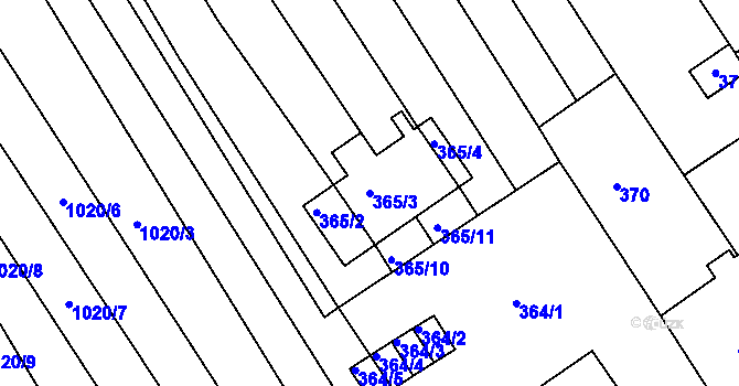 Parcela st. 365/3 v KÚ Huštěnovice, Katastrální mapa