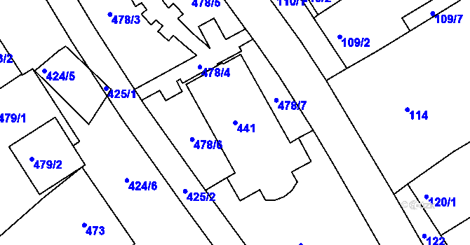Parcela st. 441 v KÚ Huštěnovice, Katastrální mapa