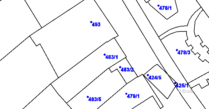 Parcela st. 483/1 v KÚ Huštěnovice, Katastrální mapa