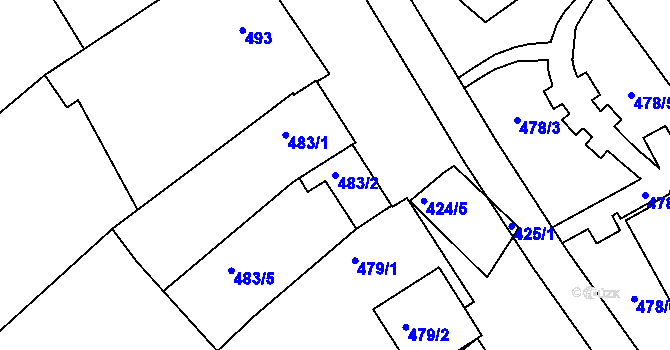 Parcela st. 483/2 v KÚ Huštěnovice, Katastrální mapa