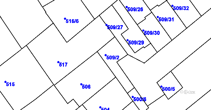 Parcela st. 509/2 v KÚ Huštěnovice, Katastrální mapa