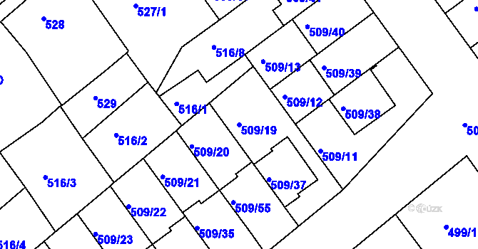 Parcela st. 509/19 v KÚ Huštěnovice, Katastrální mapa