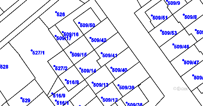 Parcela st. 509/41 v KÚ Huštěnovice, Katastrální mapa