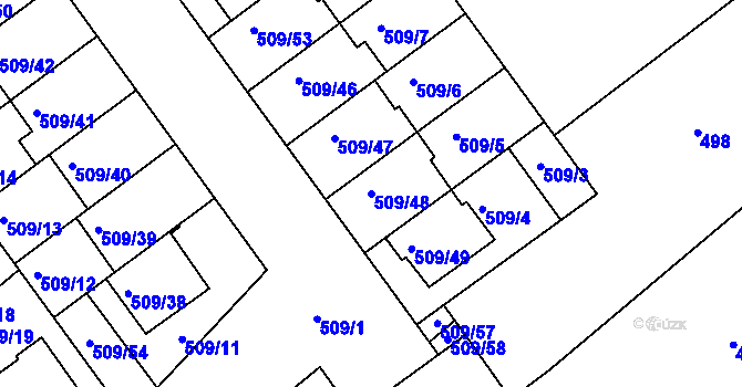 Parcela st. 509/48 v KÚ Huštěnovice, Katastrální mapa