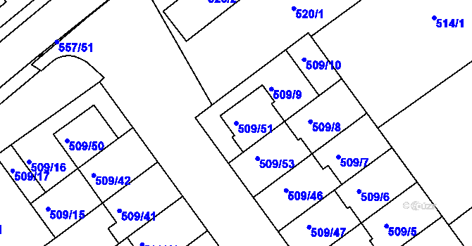 Parcela st. 509/51 v KÚ Huštěnovice, Katastrální mapa