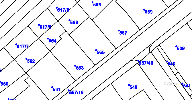 Parcela st. 565 v KÚ Huštěnovice, Katastrální mapa
