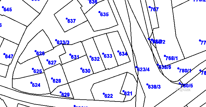 Parcela st. 633 v KÚ Huštěnovice, Katastrální mapa