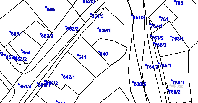 Parcela st. 640 v KÚ Huštěnovice, Katastrální mapa