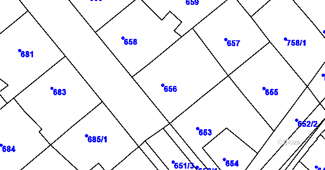 Parcela st. 656 v KÚ Huštěnovice, Katastrální mapa