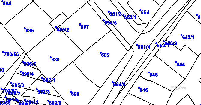 Parcela st. 689 v KÚ Huštěnovice, Katastrální mapa