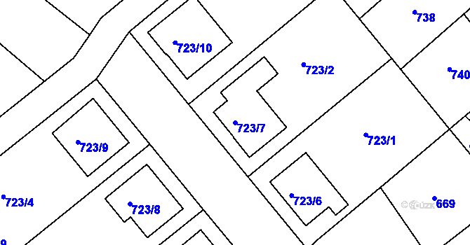 Parcela st. 723/7 v KÚ Huštěnovice, Katastrální mapa
