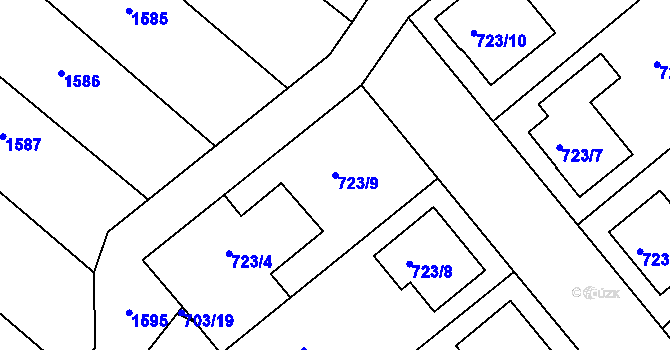 Parcela st. 723/9 v KÚ Huštěnovice, Katastrální mapa