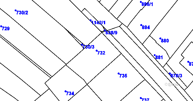 Parcela st. 732 v KÚ Huštěnovice, Katastrální mapa