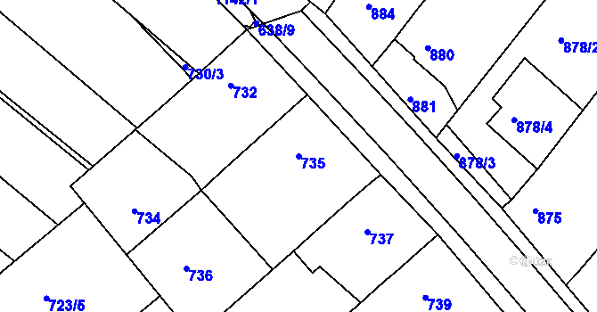 Parcela st. 735 v KÚ Huštěnovice, Katastrální mapa