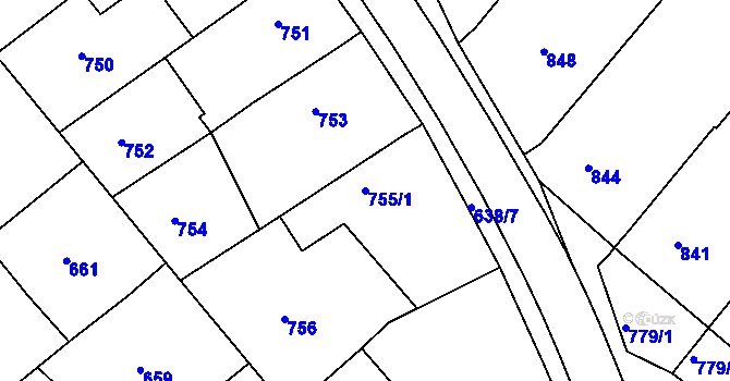 Parcela st. 755/1 v KÚ Huštěnovice, Katastrální mapa