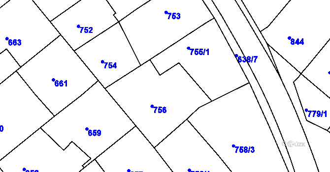 Parcela st. 755/2 v KÚ Huštěnovice, Katastrální mapa