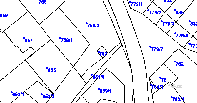 Parcela st. 757 v KÚ Huštěnovice, Katastrální mapa