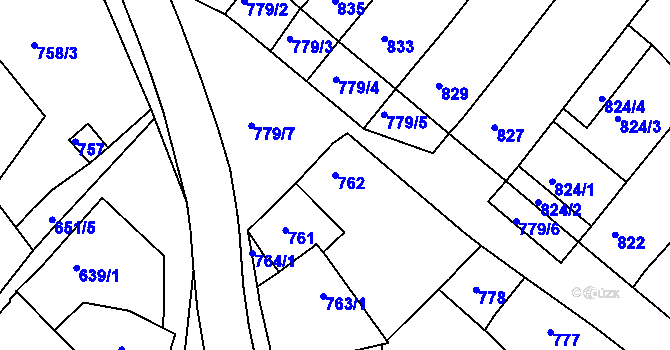 Parcela st. 762 v KÚ Huštěnovice, Katastrální mapa
