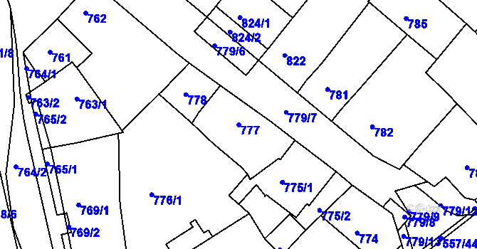 Parcela st. 777 v KÚ Huštěnovice, Katastrální mapa