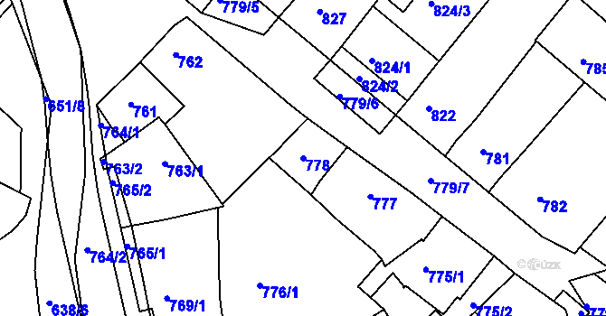 Parcela st. 778 v KÚ Huštěnovice, Katastrální mapa