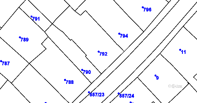 Parcela st. 792 v KÚ Huštěnovice, Katastrální mapa
