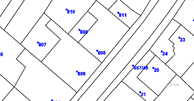 Parcela st. 808 v KÚ Huštěnovice, Katastrální mapa