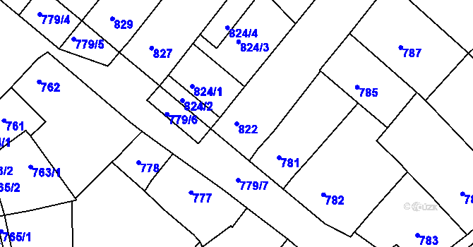 Parcela st. 822 v KÚ Huštěnovice, Katastrální mapa