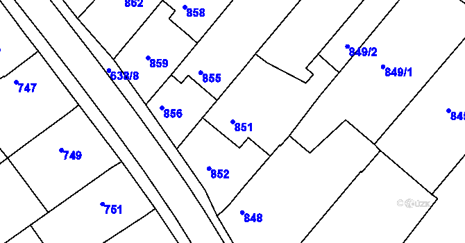 Parcela st. 851 v KÚ Huštěnovice, Katastrální mapa