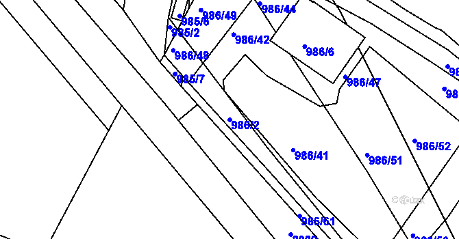 Parcela st. 986/2 v KÚ Huštěnovice, Katastrální mapa