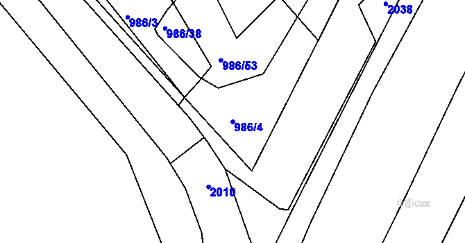 Parcela st. 986/4 v KÚ Huštěnovice, Katastrální mapa