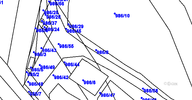 Parcela st. 986/8 v KÚ Huštěnovice, Katastrální mapa