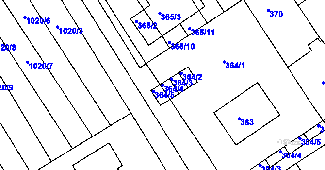 Parcela st. 364/4 v KÚ Huštěnovice, Katastrální mapa