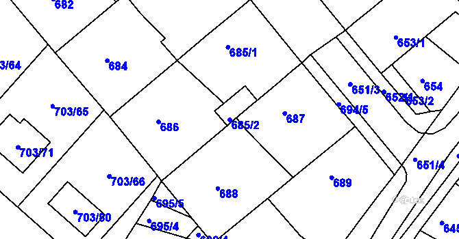 Parcela st. 685/2 v KÚ Huštěnovice, Katastrální mapa