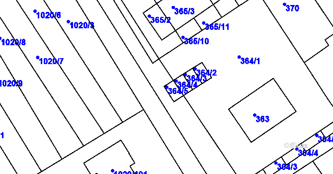 Parcela st. 364/5 v KÚ Huštěnovice, Katastrální mapa