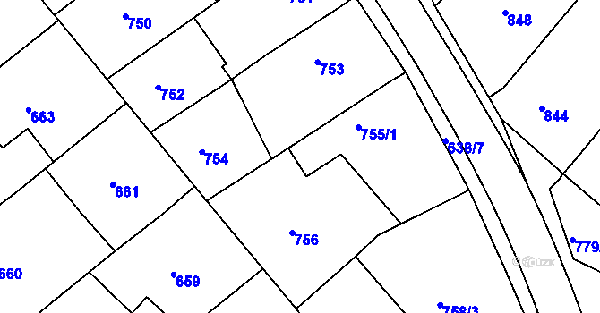 Parcela st. 755/3 v KÚ Huštěnovice, Katastrální mapa